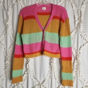 Dee Elly Sweater Cardigan Colorful Button Front Sz Small